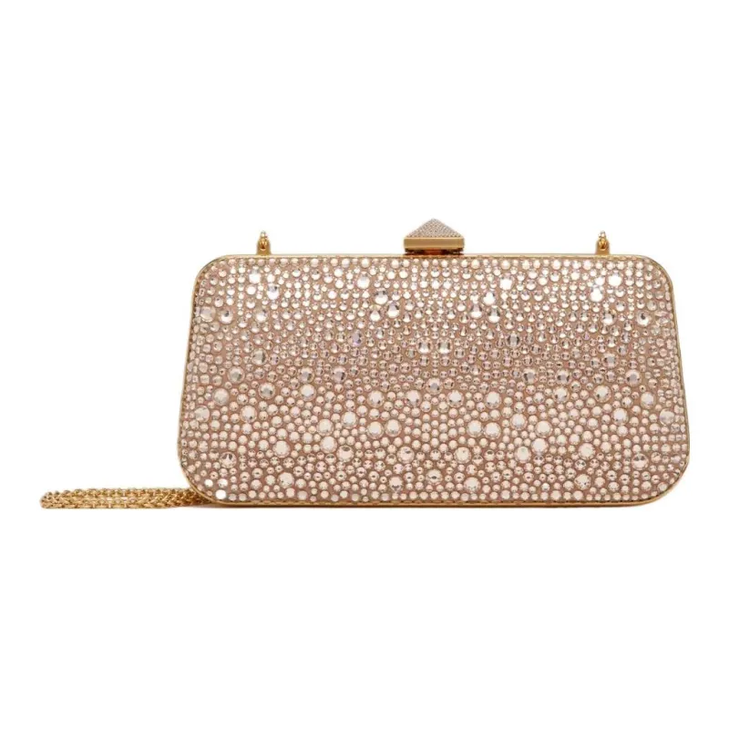 Valentino CARRY SECRETS Rhinestone One Shoulder Crossbody Clutches Women's Gold Quartz-0