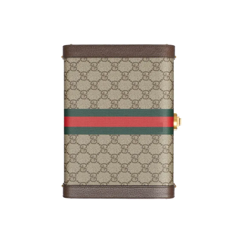 GUCCI Canvas With Leather Binding Makeup Bag Makeup Case Large Size Unisex Beige & Ebony-5