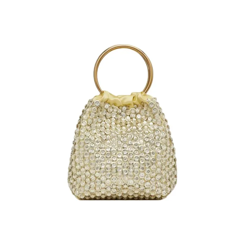 Valentino Embroidery Bucket Bags Handbags Small Size Women's Palladium-Plated Crystal And Gray-2