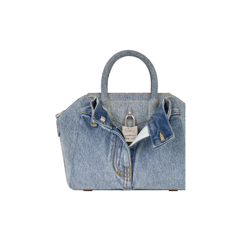 Givenchy Antigona Lock Denim Shoulder Bag Crossbody Bag Handbag Mini Women's Medium Blue-4