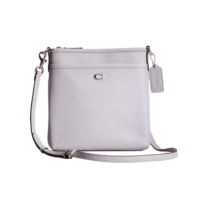 COACH Kitt Cross-Stitch Leather Messenger Bag Shoulder Bag Crossbody Bag Small Size Women's Gray Blue-0