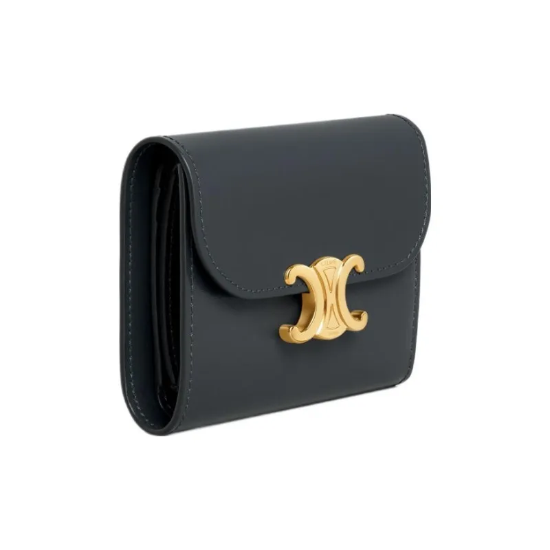 CELINE Triomphe Shiny Cow Leather Wallet Small Size Women's Stone Gray-1