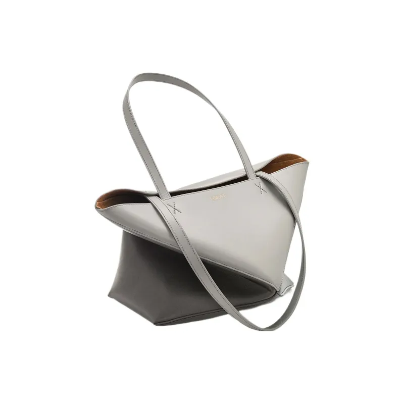 LOEWE Shiny Cow Leather Tote Bag Shopping Bag Handbag Medium Size Women's Pearl Gray & Dark Gray-3