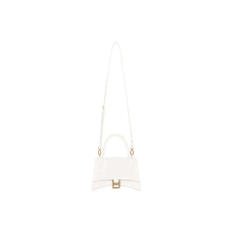 Balenciaga Hourglass Handbag Crocodile Embossed White/Gold tone-4