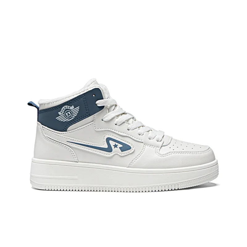 RENBEN Height Increasing Wear-Resistant Breathable High-Top Skateboard Shoes Unisex Beige Blue-7