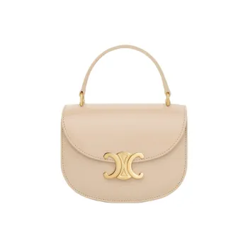 CELINE Triomphe Cow Leather Shoulder Bag Crossbody Bag Handbag Mini Women's Nude