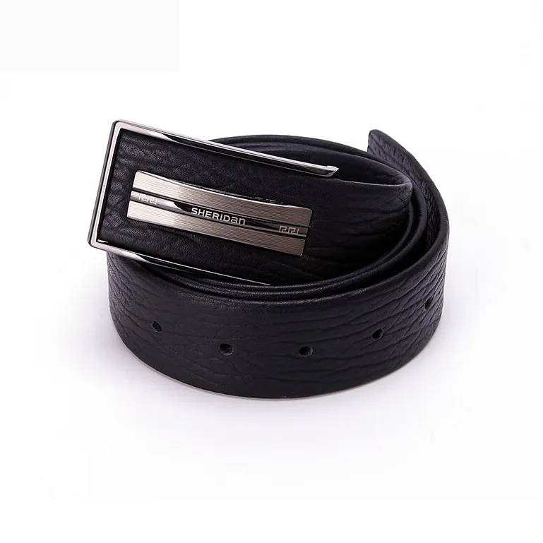 SHERIDan Business Casual Plate Buckle Cow Leather Belts Men's Black Width 3.5cm-1