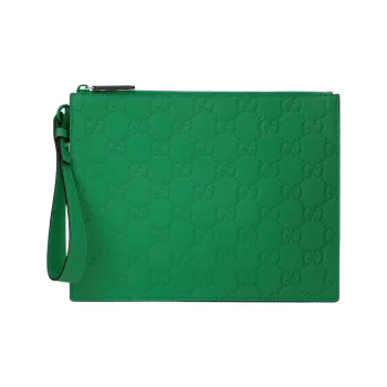 GUCCI Leather Clutch Men's Green