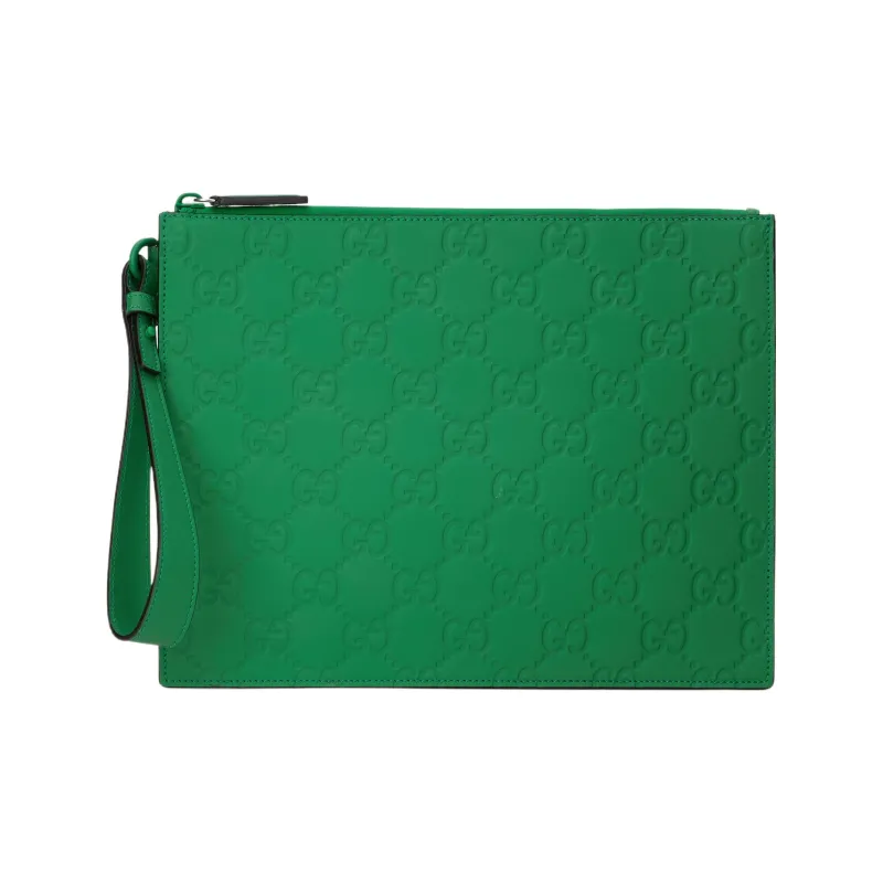 GUCCI Leather Clutch Men's Green-0