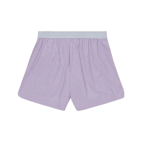GANNI Stripe Cotton Elastic Shorts Casual Shorts Women's Purple