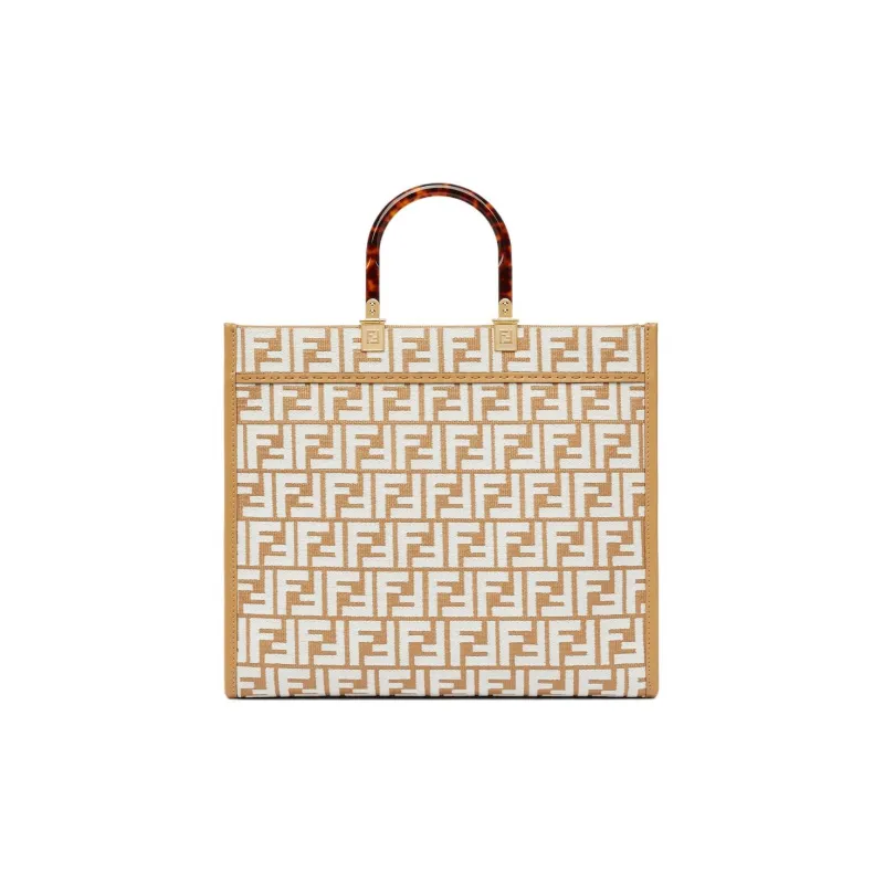 FENDI Sunshine Raffia With Leather Tote Bag Shopping Bag Shoulder Bag Crossbody Bag Handbag Medium Size Women's White-2