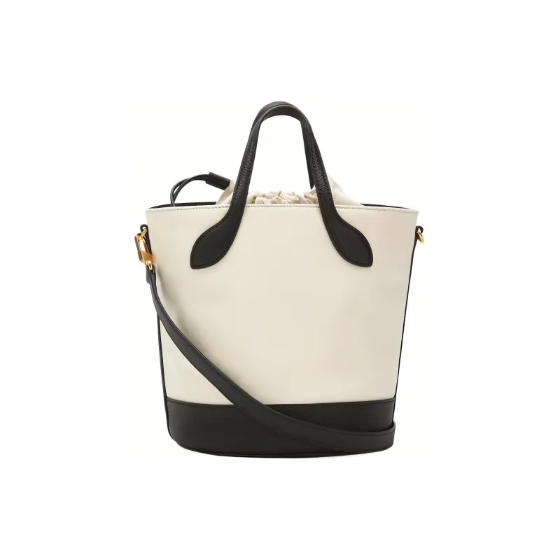 BALLY Fabric With Leather Bucket Bag Handbag Shoulder Bag Crossbody Bag Medium Size Women's White-2