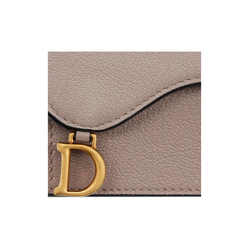 DIOR Saddle Goatskin Card Clip Card Holder Women's Taupe-4