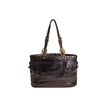 COACH Gallery Patent Leather Tote Bag Shopping Bag Shoulder Bags Handbags Large Size Women's Brass & Black