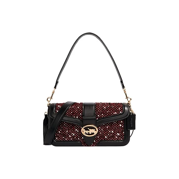 COACH Georgie Leather God Of Wine Bag, Shoulder Bag, Portable Crossbody Bag Women's Black, Red & Multicolor-0