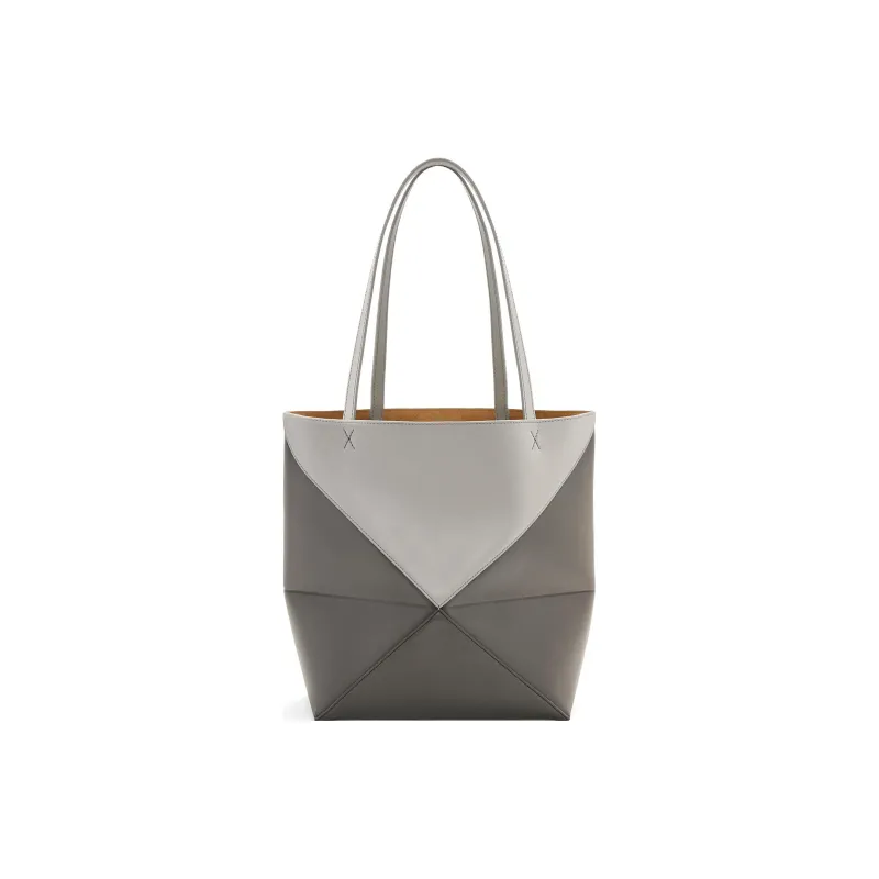 LOEWE Shiny Cow Leather Tote Bag Shopping Bag Handbag Medium Size Women's Pearl Gray & Dark Gray-2