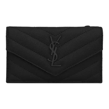SAINT LAURENT CASSANDREMonogram Leather Cow Leather Coin Purse Card Clip Card Holder Women's Black