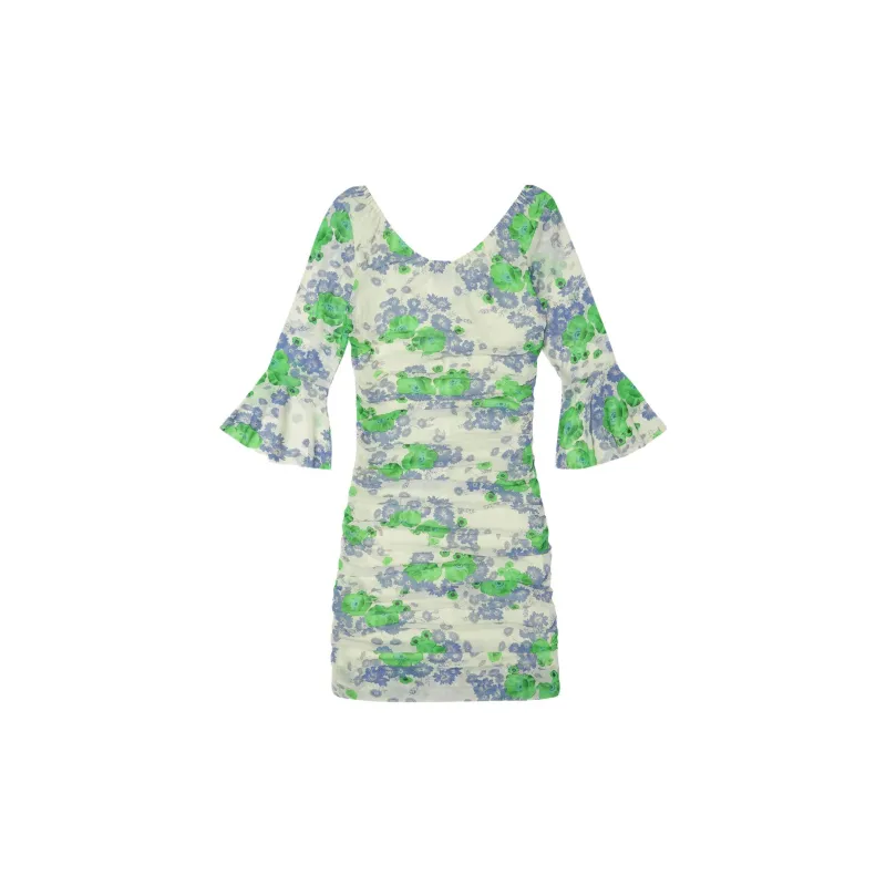 GANNI Floral print Ruched Minidress-1