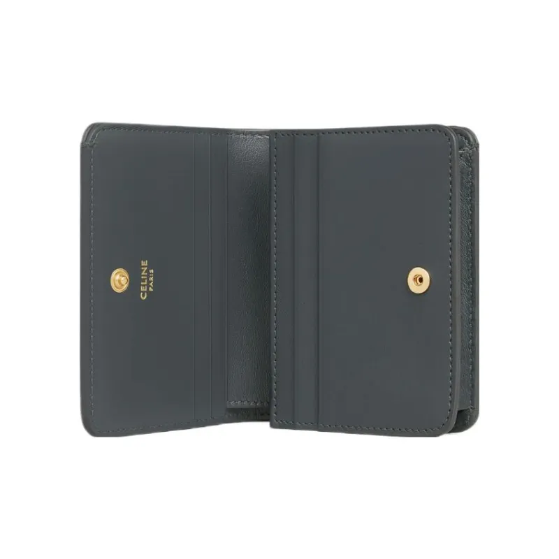 CELINE Triomphe Shiny Calfskin Wallet Women's Slate Gray-3
