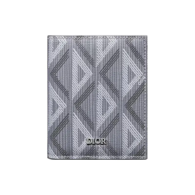 DIOR CD Diamond Canvas With Smooth Calfskin Wallet Men's Gray-0