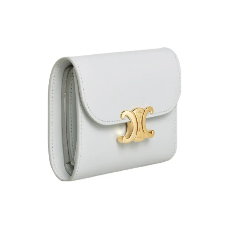 CELINE Triomphe Shiny Calfskin Wallet Small Size Women's Moon White-1