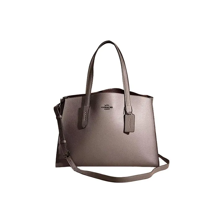 COACH Polished Pebbled Leather Tote Bag Shopping Bag Shoulder Bag Handbag Large Size Women's Heather Gray-0