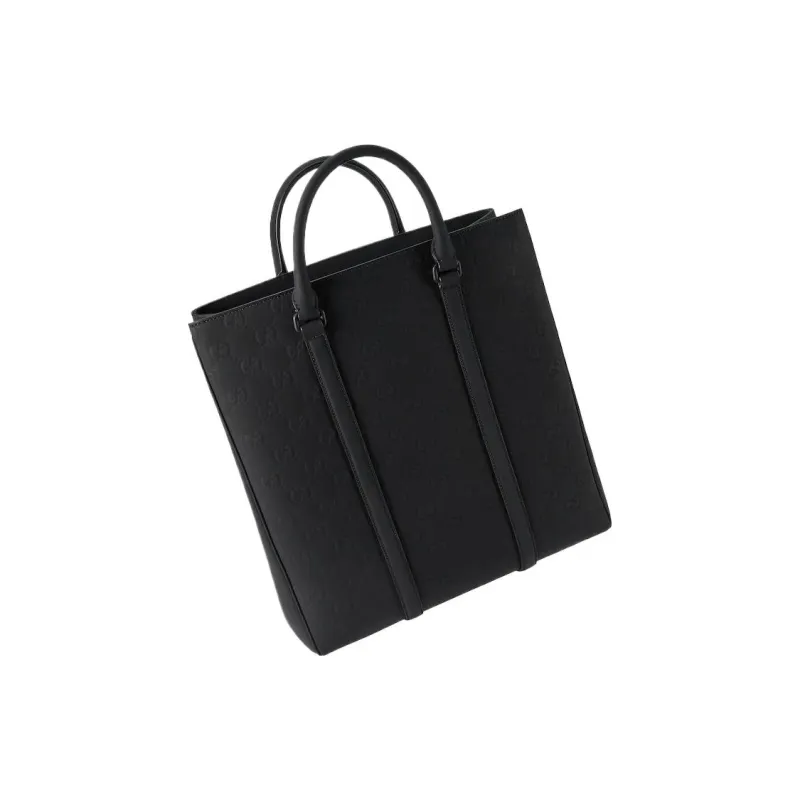 GUCCI Rubber Leather Tote Bag, Shopping Bag, Handbag Men's Black-3