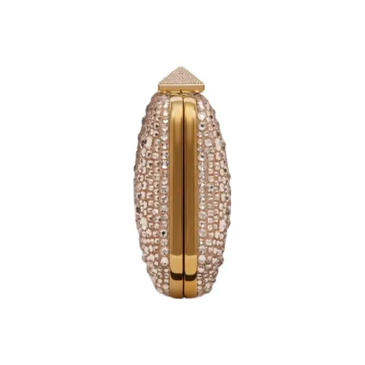 Valentino CARRY SECRETS Rhinestone One Shoulder Crossbody Clutches Women's Gold Quartz-2