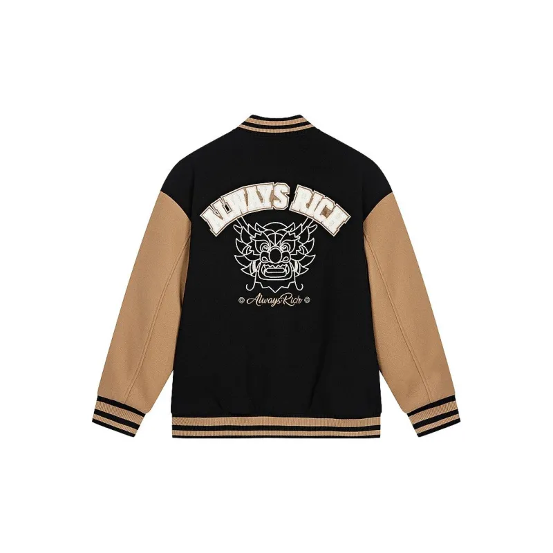 QIAODAN Baseball Jacket Men's Black/Mushroom Brown-1