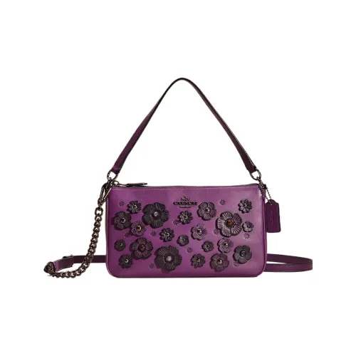 COACH Nolita Leather Handbag, Shoulder Bag, Crossbody Bag Medium Size Women's Bronze & Eggplant Multicolor