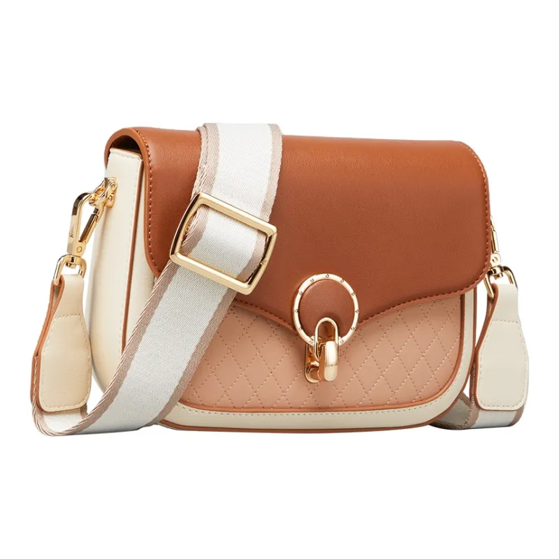 YEARCON Synthetic Leather Saddle Bag, Shoulder Bag, Crossbody Bag Women's Ecru & Yellow Brown-1