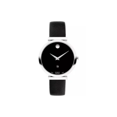 MOVADO MUSEUM Collection Mechanical Movement Women's Watch 32mm Black Dial Stainless Steel Case Leather Strap 0607675