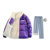Bright night purple cotton clothes + light blue and fleece denim