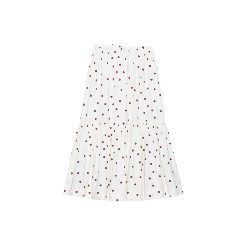 GANNI Cotton Poplin Maxi Flounce Skirt Casual Long Skirts Women's White-1