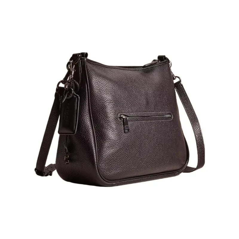 COACH Cary Soft Leather Portable Crossbody Bag, Shoulder Bag Large Size Women's Tin & Black-1