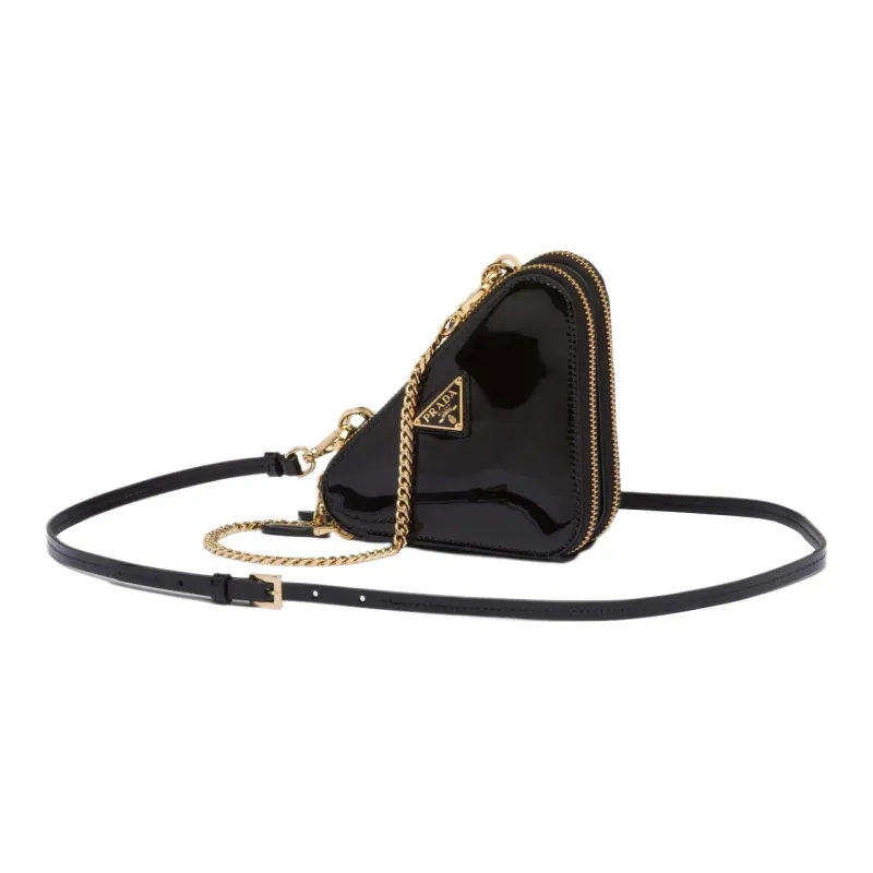 PRADA Leather One Shoulder Crossbody Clutch Mini Women's Black-0