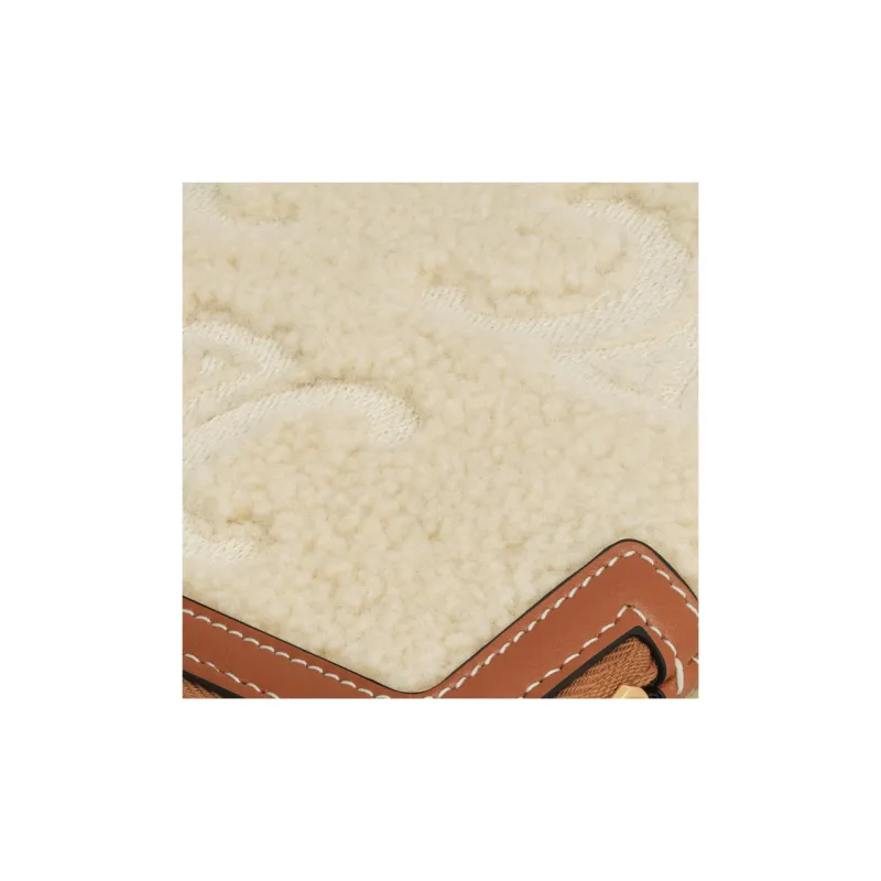 CELINE Triomphe Embroidered Shearling Clutch Small Size Women's Natural & Brown Umber-4