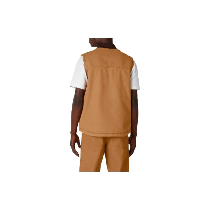 Dickies Stonewashed Duck High Pile Fleece Lined Vest Vest Men's Brown-1