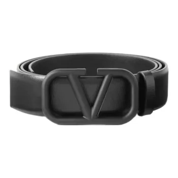 Valentino Letter Logo Plate Buckle Men's Black Width  3CM