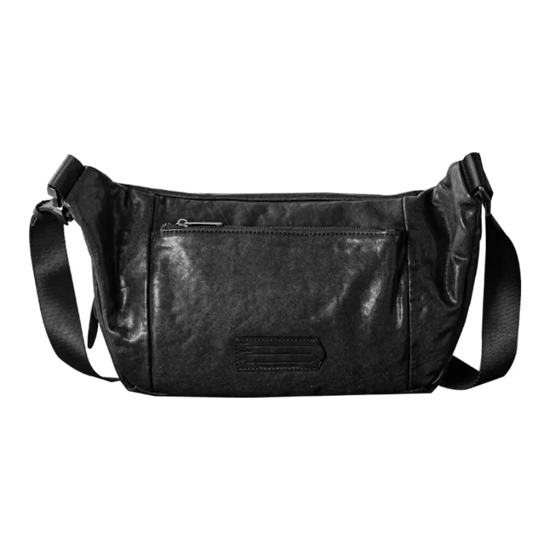 Back Step Top Grain Cow Leather Genuine Leather Crossbody Bag Sling Bag Fanny Pack Unisex Black-1