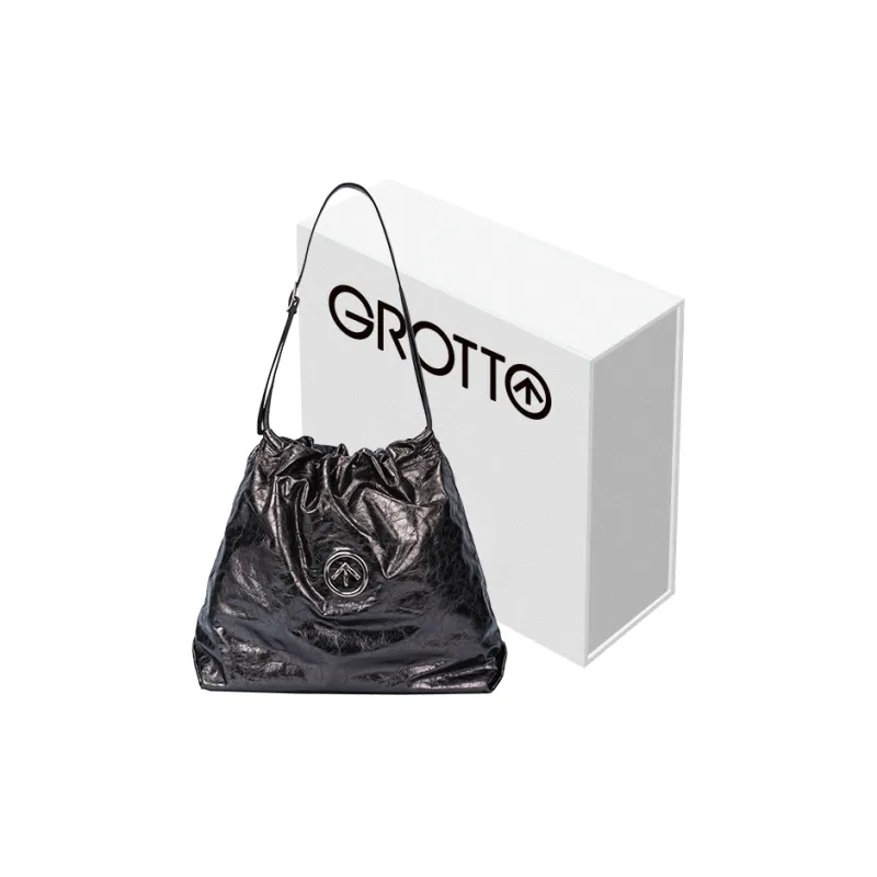 GROTTO Cow Leather Shoulder Bag Regular Unisex Black-0