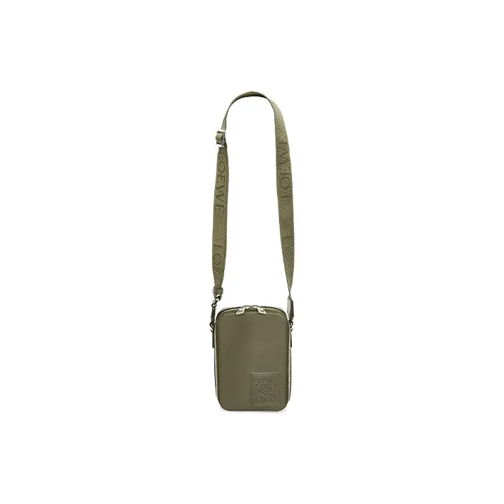 LOEWE Satin Cow Leather Patchwork Shoulder Bag Crossbody Bag Men's Khaki Green-1