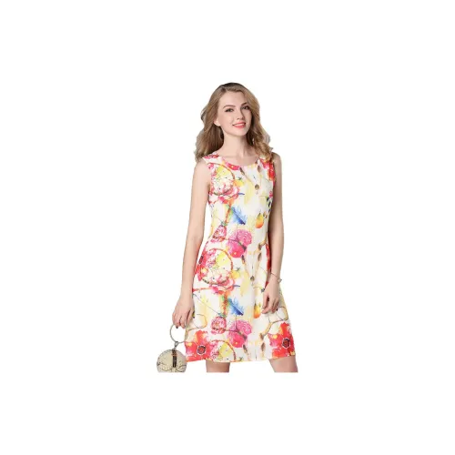 Sanpowa Sleeveless Dresses Women's Colorful Flowers