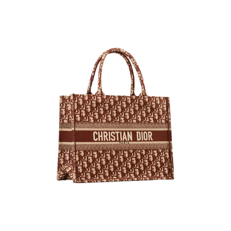DIOR BookTote Canvas Tote Bag Shopping Bag Shoulder Bag Crossbody Bag Handbag Medium Size Women's Chocolate Brown-1