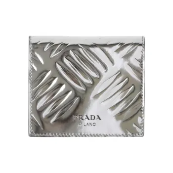 PRADA Leather Card Clip Wallets Men's Silver