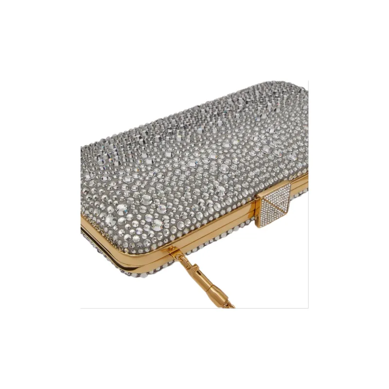 Valentino Rhinestone Clutch Women's Silver-6
