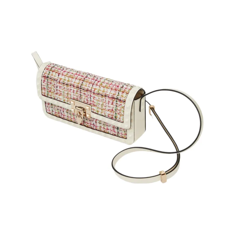 Valentino Rockstud Tweed Handbag Shoulder Bag Women's Multicolor-4