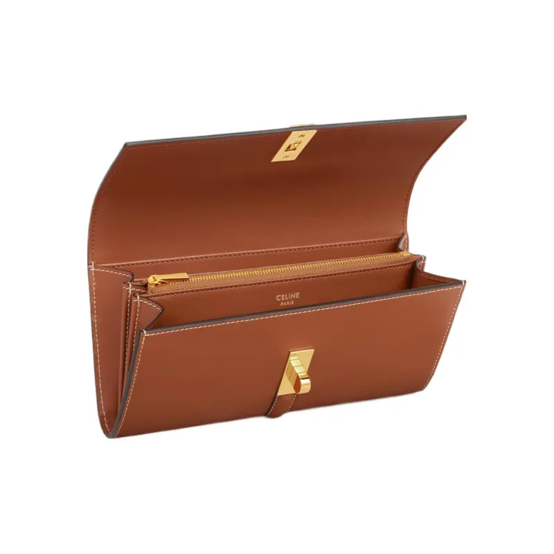 CELINE Calfskin Wallet Large Size Women's Brown-3