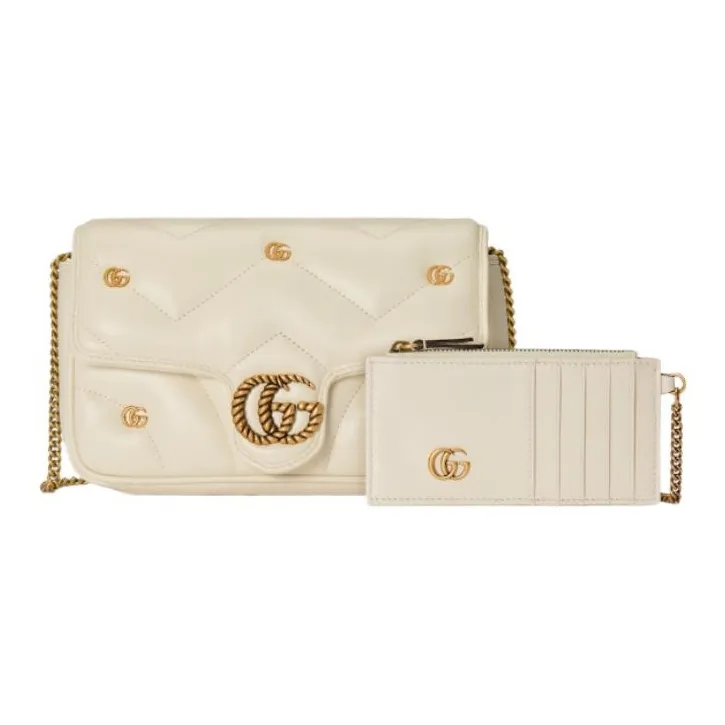 GUCCI GG Marmont Leather Shoulder Bag, Crossbody Bag Mini Women's Ivory White-1