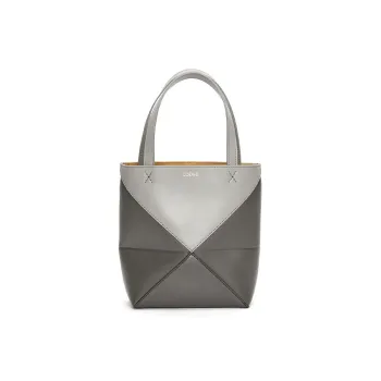 LOEWE Shiny Cow Leather Handbag Mini Women's Pearl Gray & Dark Gray